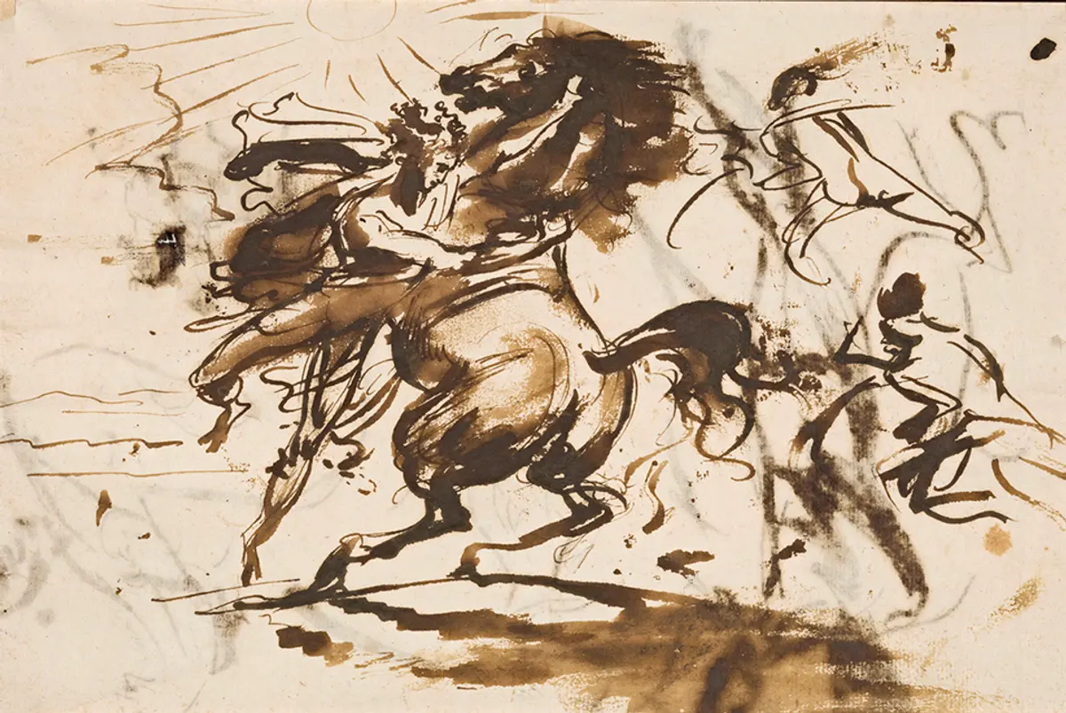 Alejandro Magno sobre Bucéfalo en batalla, pintura de Antoine-Jean Gros