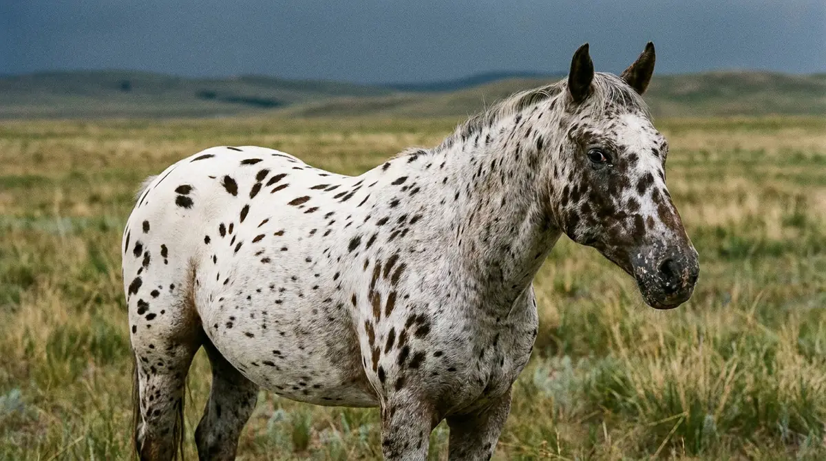 Caballo Appaloosa con patron leopardo: el gen LP crea manchas unicas en cada caballo, genetica del color equino