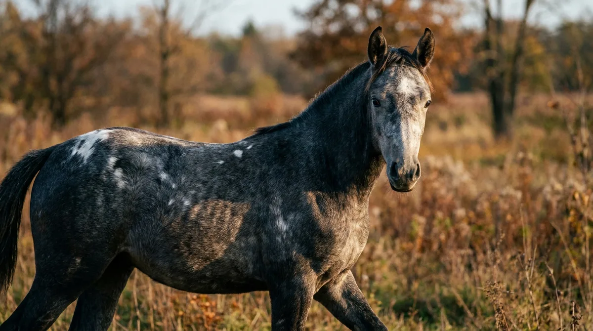 Caballo tordo en transformacion: el gen Grey STX17 borra el pigmento progresivamente en la genetica del color equino