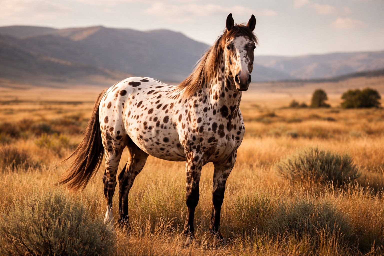 Caballo Appaloosa con su característico mosaico de manchas, desarrollado por la tribu Nez Percé