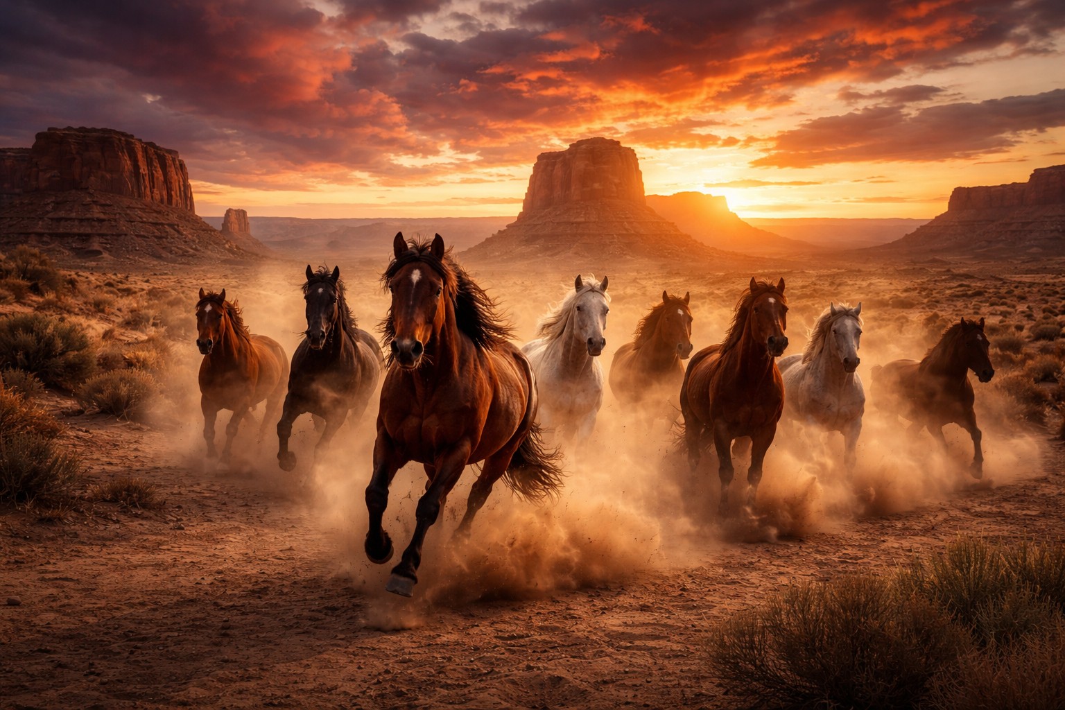Mustangs salvajes corriendo libres en el oeste americano, símbolo de libertad