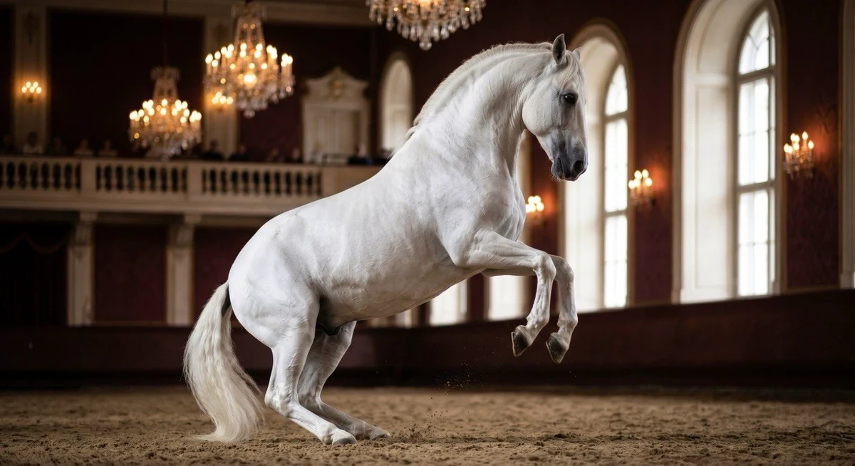 Caballo tordo blanco en su fase final de despigmentacion: apariencia blanca pero con piel oscura visible