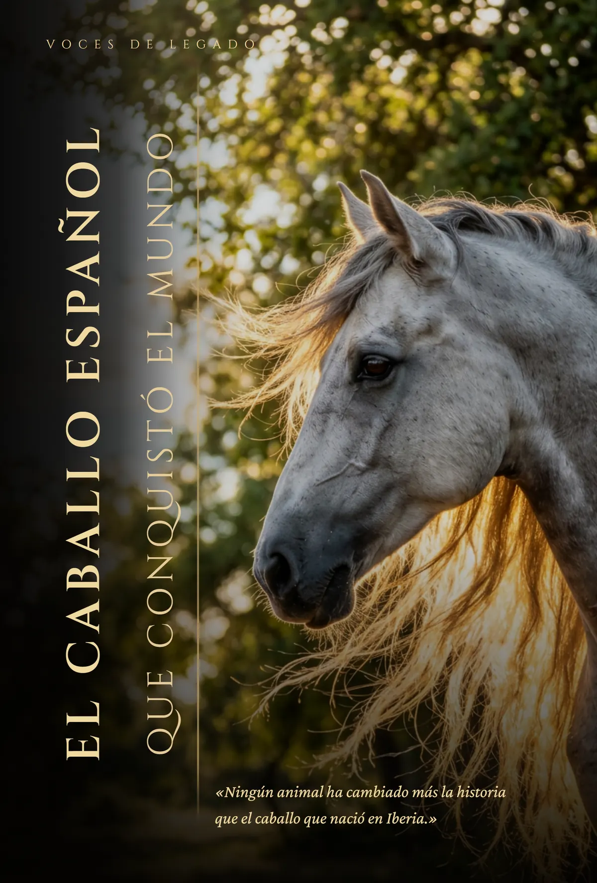 Portada de El caballo espanol que conquisto el mundo — caballo PRE blanco con melena dorada